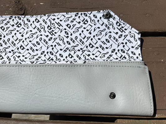 Four Baton Vegan Leather Case - White Music Note Fabric