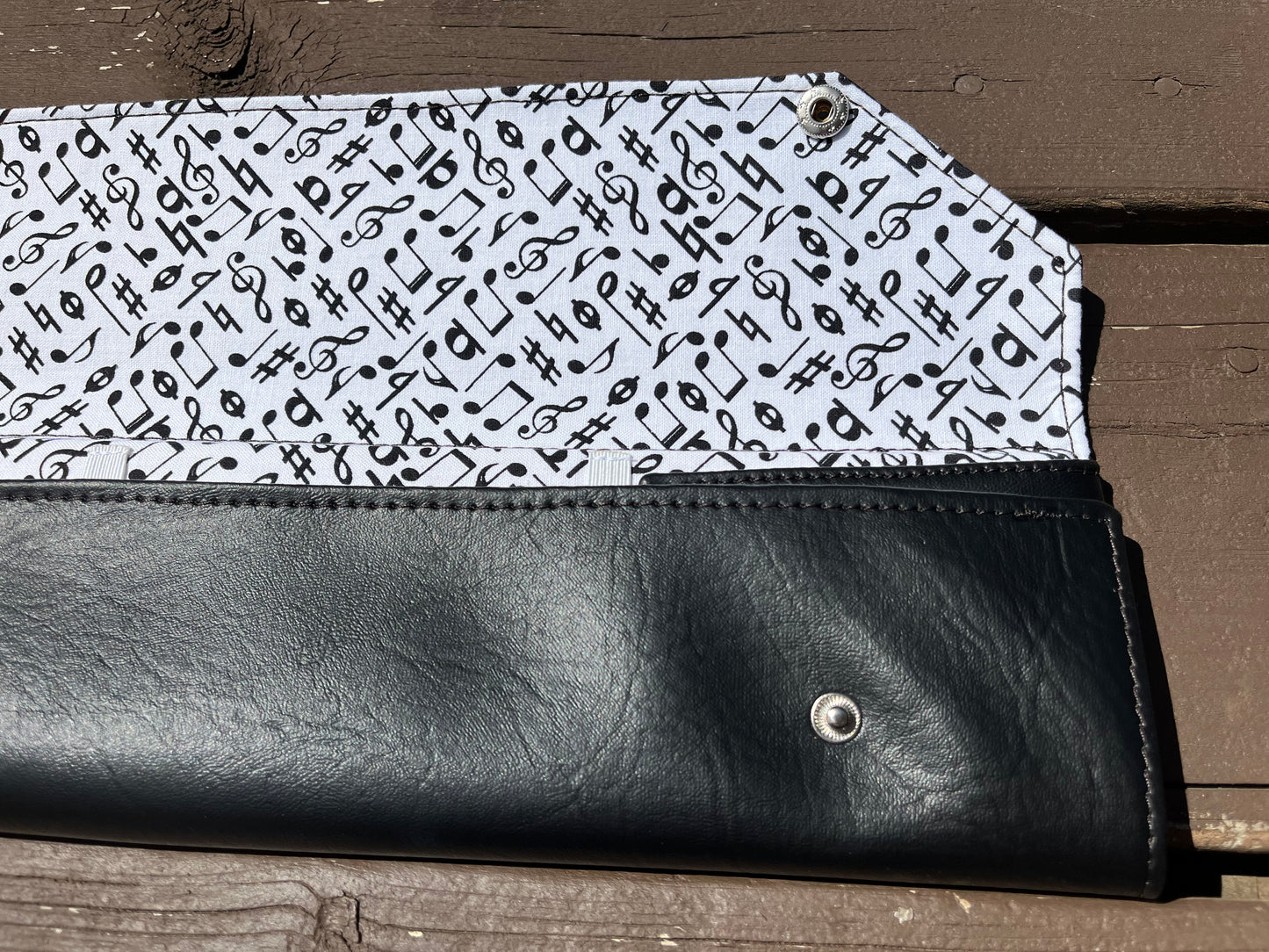 Four Baton Vegan Leather Case - White Music Note Fabric