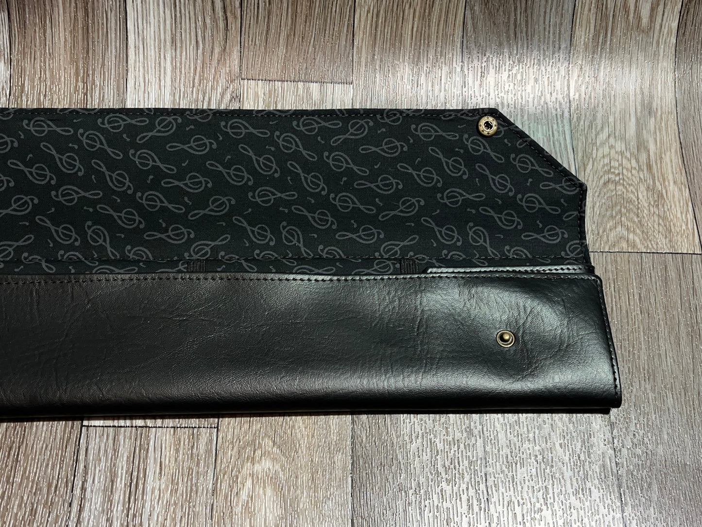 Four Baton Vegan Leather Case - Black Treble Clef Fabric