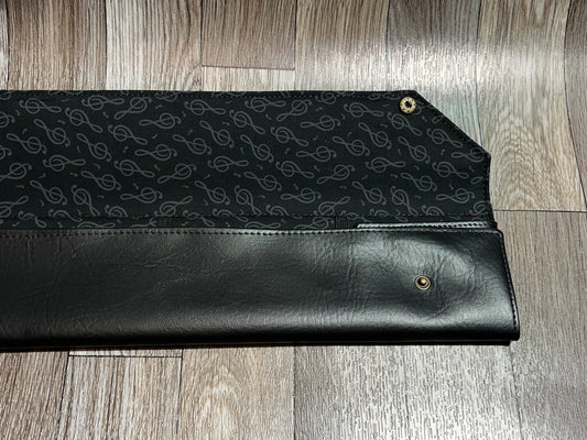 Four Baton Vegan Leather Case - Black Treble Clef Fabric