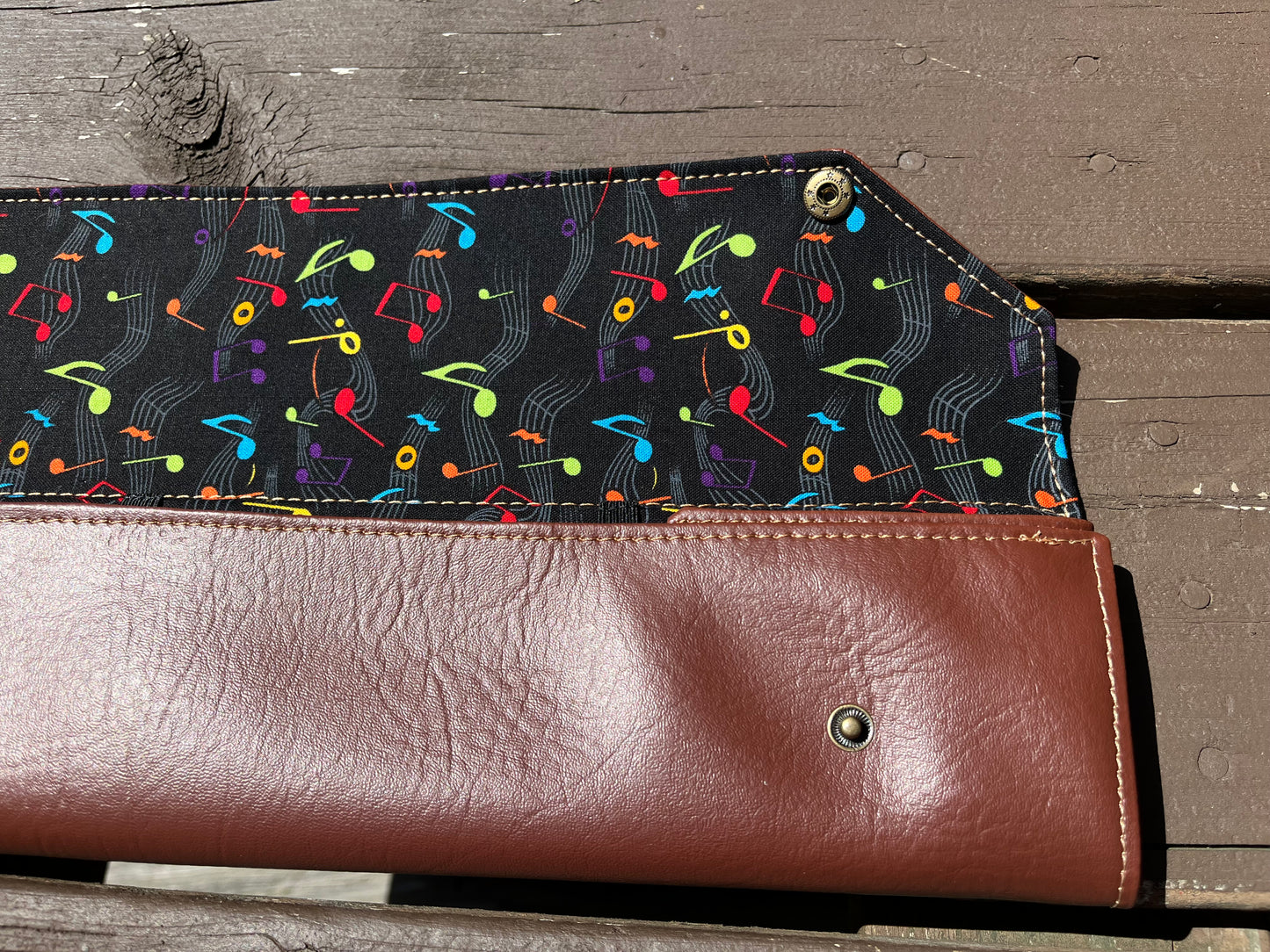 Four Baton Vegan Leather Case - Black Multi Music Note Fabric