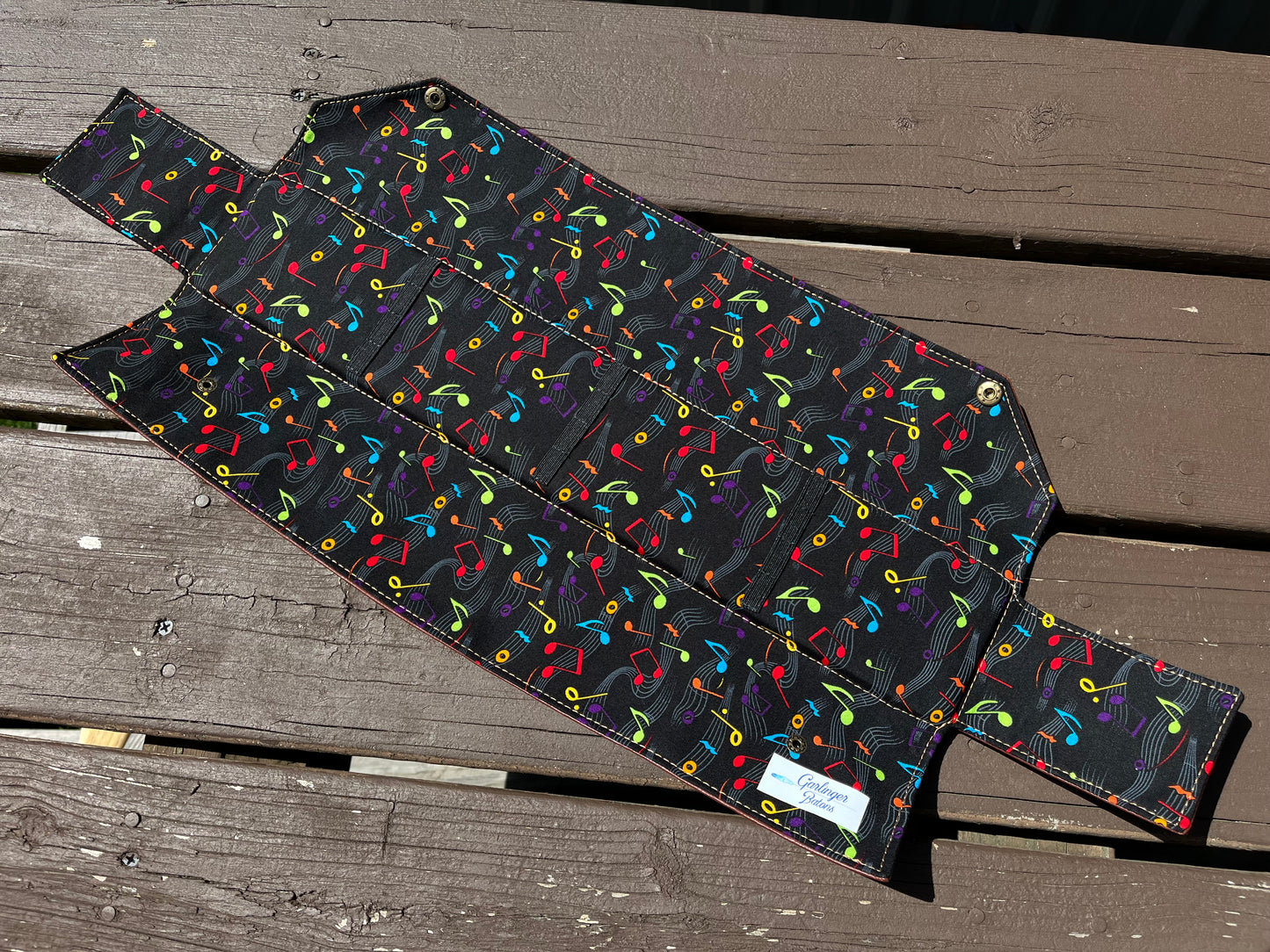 Four Baton Vegan Leather Case - Black Multi Music Note Fabric