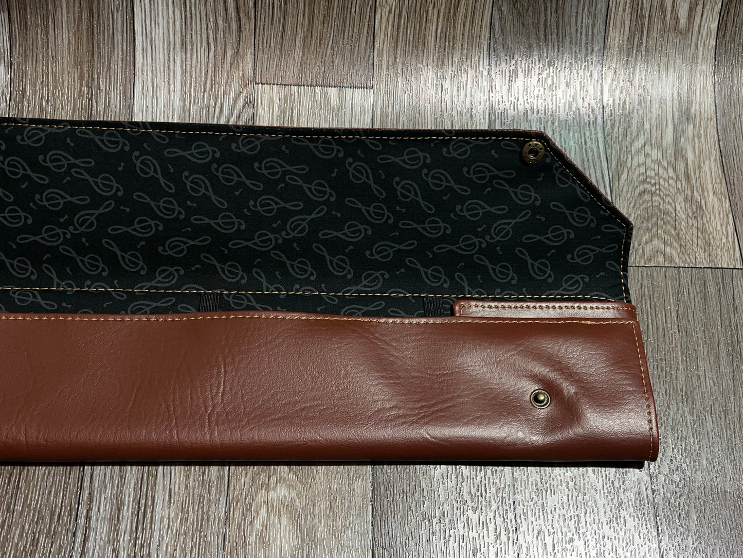 Four Baton Vegan Leather Case - Black Treble Clef Fabric