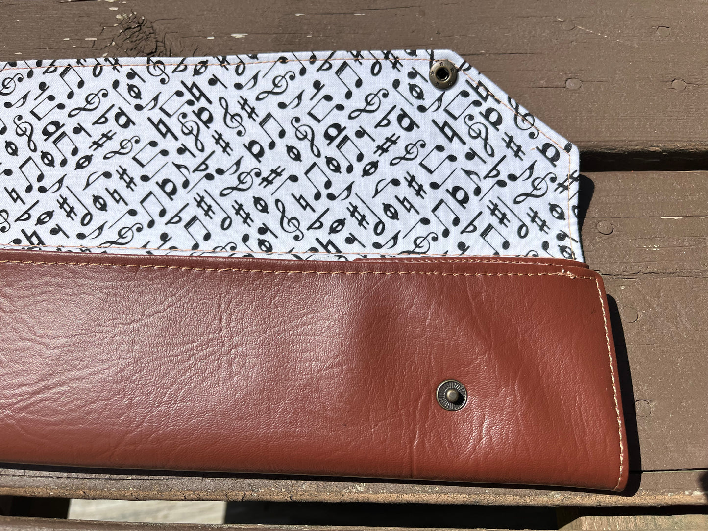 Four Baton Vegan Leather Case - White Music Note Fabric