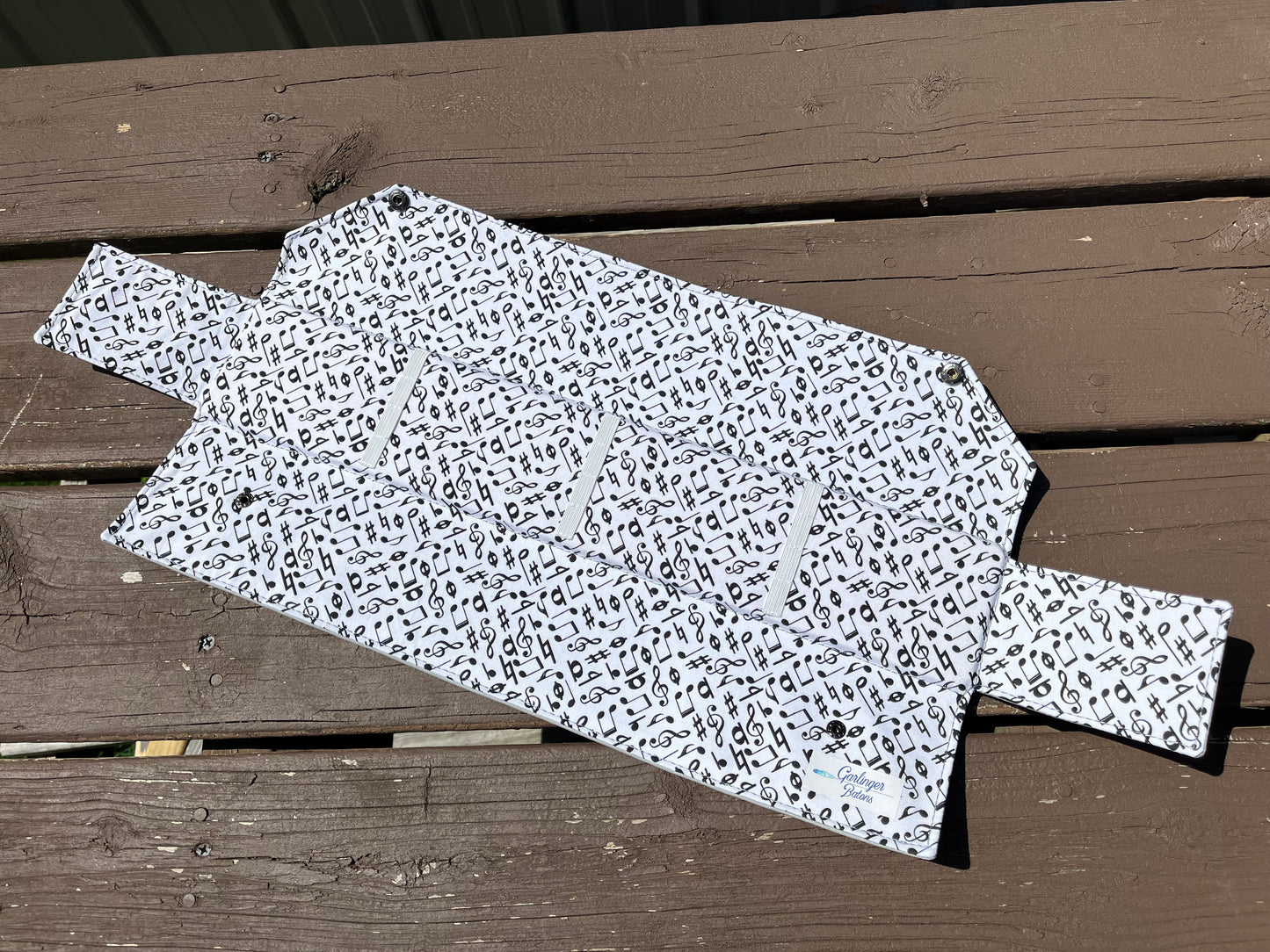 Four Baton Vegan Leather Case - White Music Note Fabric