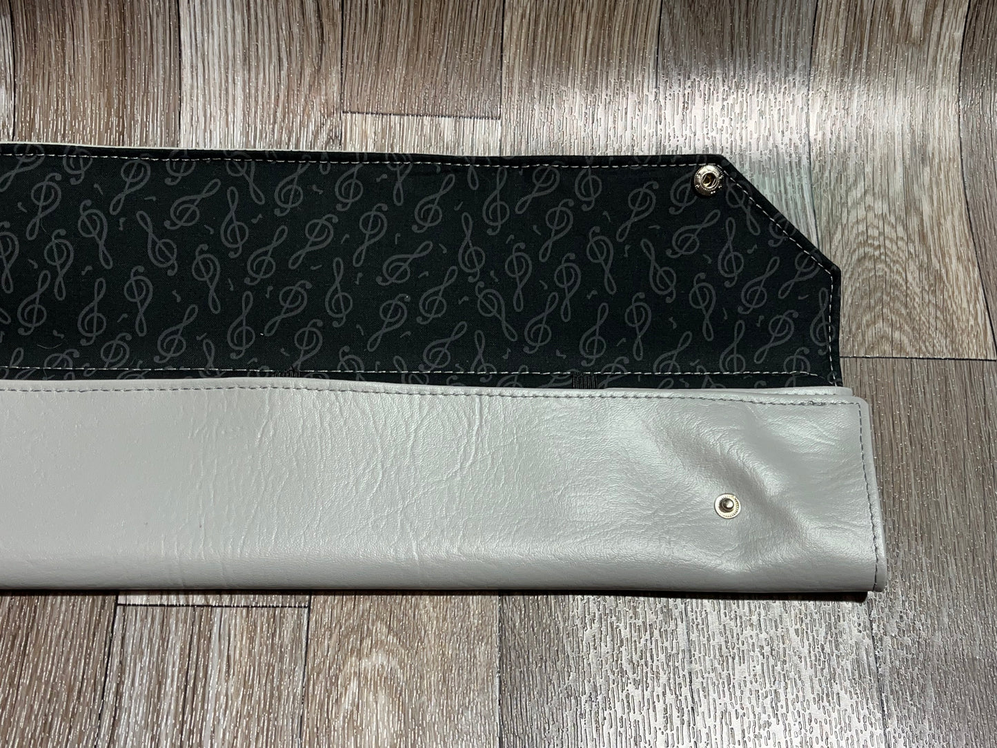 Four Baton Vegan Leather Case - Black Treble Clef Fabric