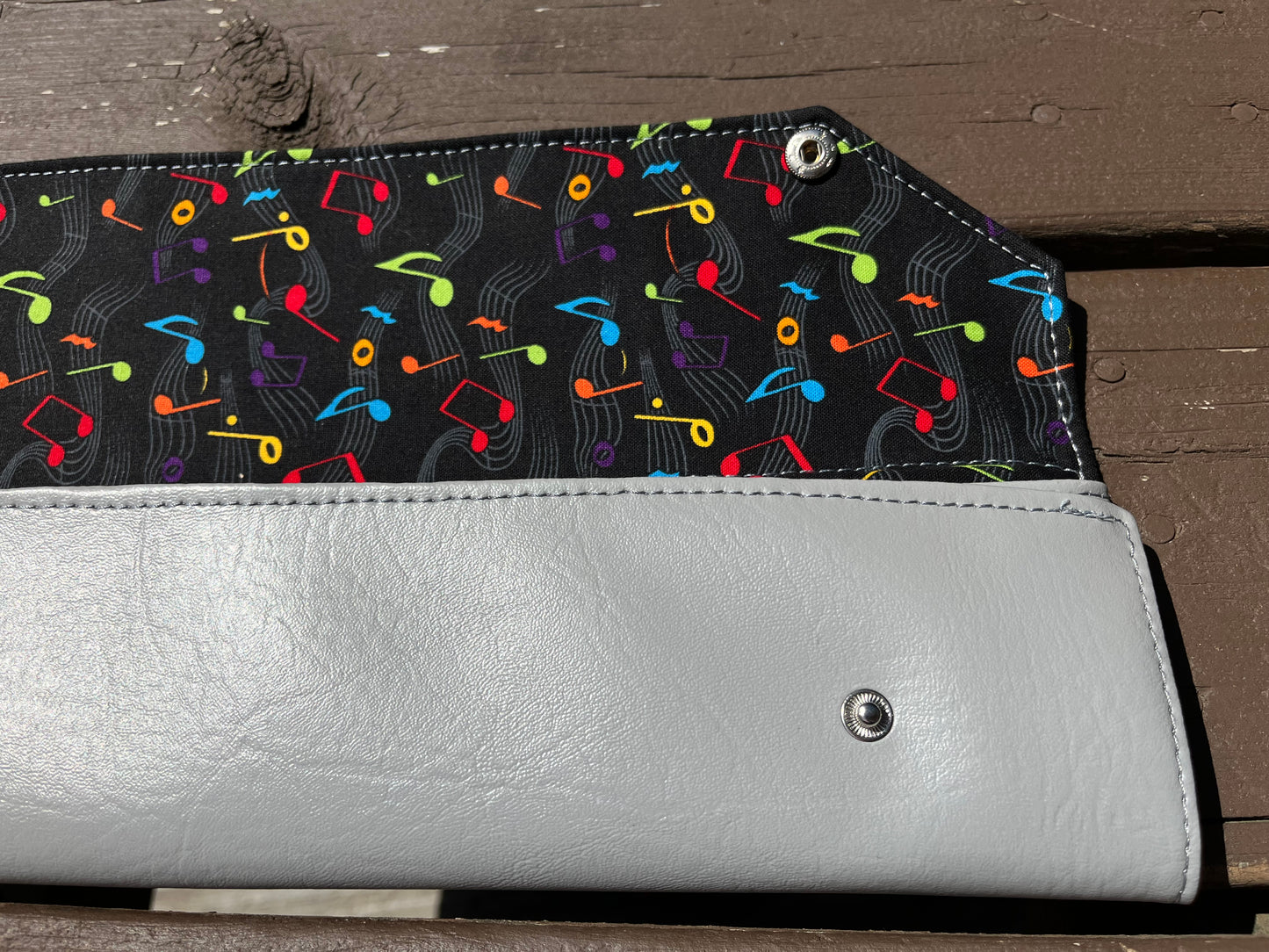 Four Baton Vegan Leather Case - Black Multi Music Note Fabric