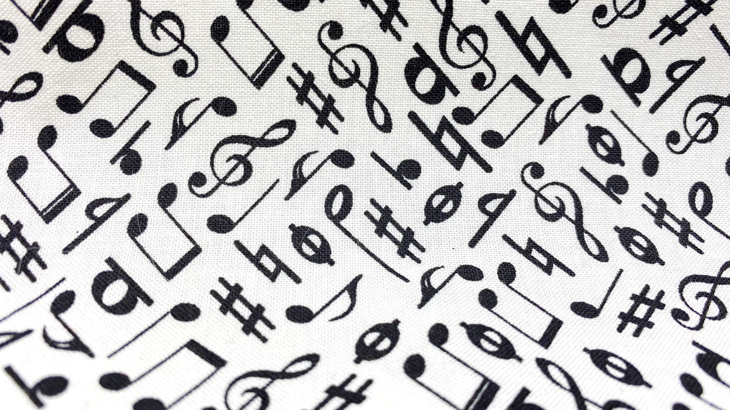 Four Baton Vegan Leather Case - White Music Note Fabric