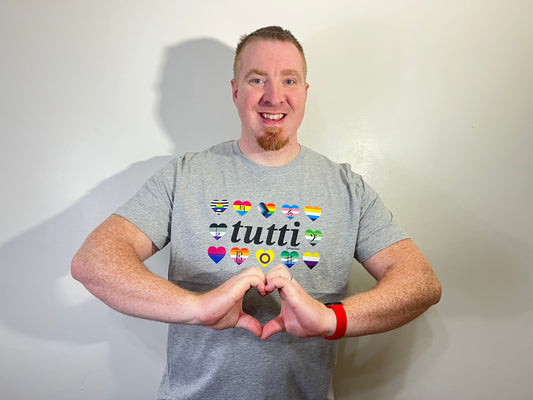 Man wearing tutti pride shirt