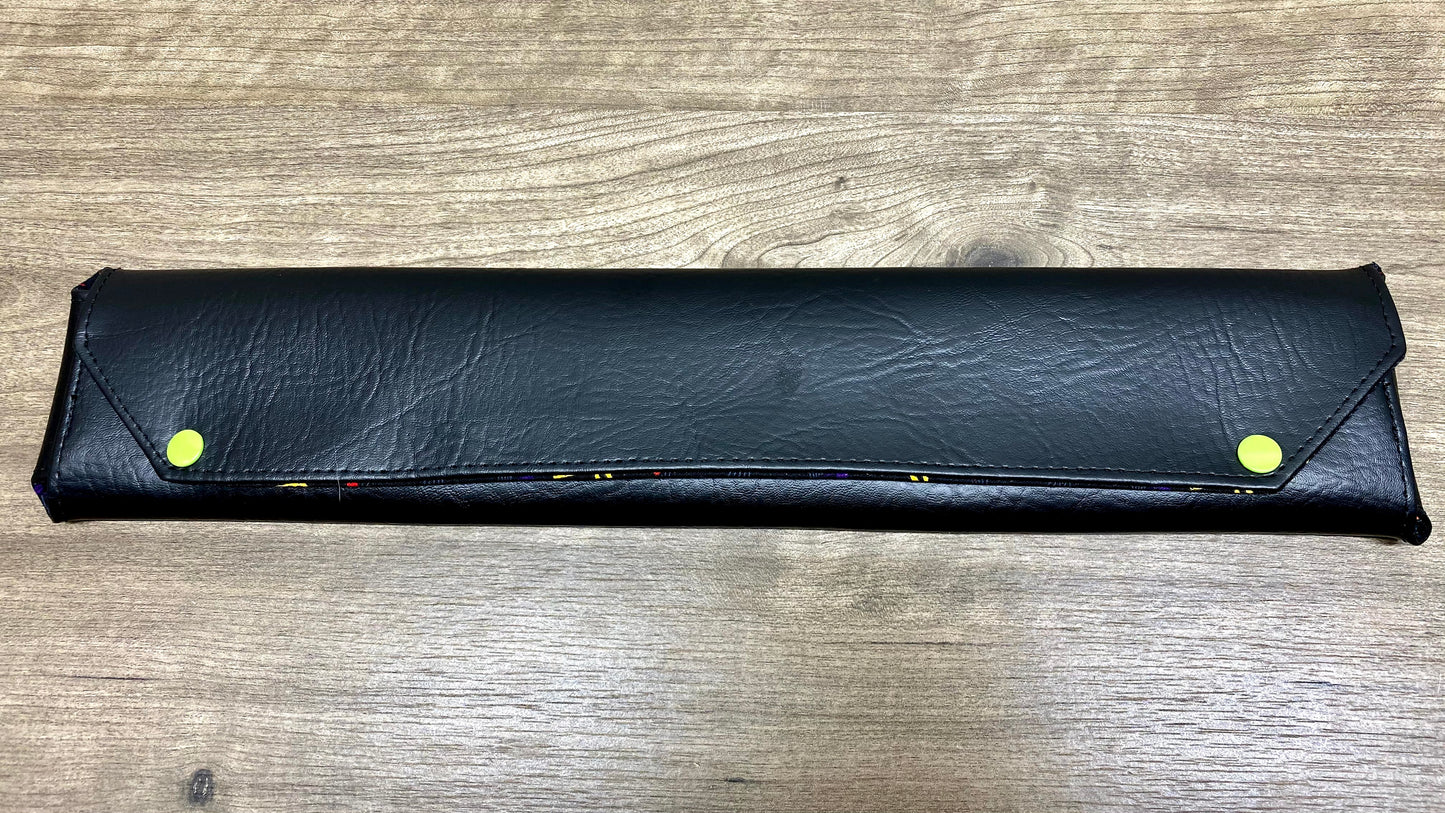 Four Baton Vegan Leather Case - Black Multi Music Note Fabric