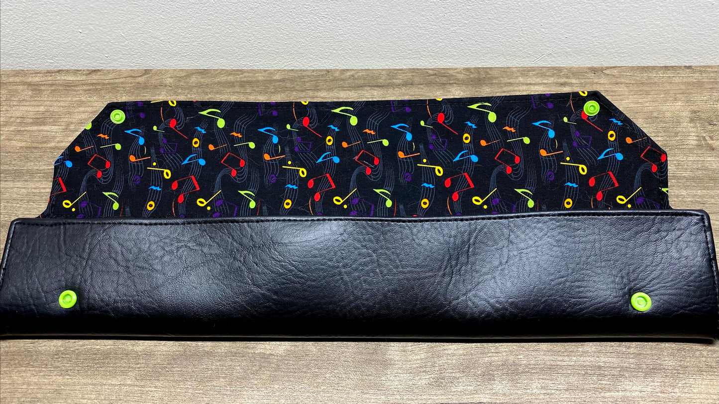 Four Baton Vegan Leather Case - Black Multi Music Note Fabric